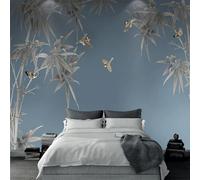 XLMING Peinture À La Main Vintage Sur Bambou Feuilles De Bambou Oiseaux Volants 3D Papier Peint Texture Soyeuse Intissé Salle à Manger Bureau D'étude Canapé Chambre Salon TV Mur-400cm×280cm