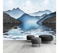 XLMING Peinture Aquarelle À La Main Alpes Eau Bateau Oiseaux 3D Papier Peint Texture Soyeuse Intissé Salle à Manger Bureau D'étude Canapé Chambre Salon TV Mur-350cm×256cm