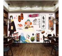 XLMING Personnages De Dessins Animés Dessinés À La Main Nourriture Sushi 3D Papier Peint Luxe Décoration Manger Adulte Intérieure Salon Canapé Chambre Fond TV Mur-250cm×170cm