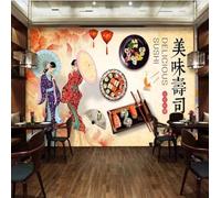 XLMING Personnages Rétro Dessinés À La Main Nourriture Sushis 3D Papier Peint Premium Texturé Soie Bureau Salle à Manger Salon Chambre Coucher Canapé TV Mur-250cm×170cm