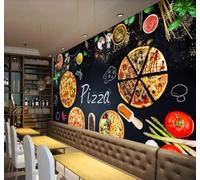 XLMING Personnalisé Art Pizzeria Tableau Noir Journal 3D Papier Peint Texture Soyeuse Intissé Salle à Manger Bureau D'étude Canapé Chambre Salon TV Mur-250cm×170cm