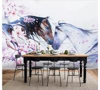 XLMING Personnalisé Minimaliste Dessiné À La Main Cheval Fleur De Pêcher Artistique 3D Papier Peint Texture Soyeuse Intissé Salle à Manger Bureau D'étude Canapé Chambre Salon TV Mur-150cm×105cm