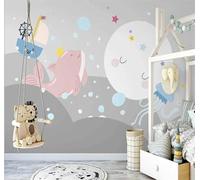 XLMING Petit Bateau Ciel Étoilé Baleine Dessinés À La Main Style Bande Dessinée 3D Papier Peint Premium Texturé Soie Bureau Salle à Manger Salon Chambre Coucher Canapé TV Mur-200cm×140cm