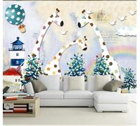 XLMING Phare De Dessin Animé Oiseau En Vol Girafe Montgolfière 3D Papier Peint Texture Soyeuse Intissé Salle à Manger Bureau D'étude Canapé Chambre Salon TV Mur-150cm×105cm