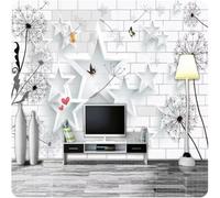 XLMING Pissenlit Blanc Mur De Briques Étoiles Papillon Papier Peint 3D Soie De Luxe Intissé Bureau Salle à Manger Canapé Chambre Salon TV Mural Décoratif-430cm×300cm