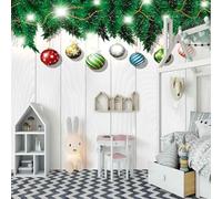 XLMING Plantes En Bois Feuilles Vertes Boules Multicolores À Suspendre 3D Papier Peint Luxe Décoration Manger Adulte Intérieure Salon Canapé Chambre Fond TV Mur-400cm×280cm