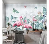 XLMING Plantes Feuilles Vertes Flamants Roses Oiseaux En Vol 3D Papier Peint Texture Soyeuse Intissé Salle à Manger Bureau D'étude Canapé Chambre Salon TV Mur-150cm×105cm