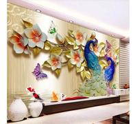 XLMING Plantes Fleurs Papillons Paons Petits Poissons 3D Papier Peint Premium Texturé Soie Bureau Salle à Manger Salon Chambre Coucher Canapé TV Mur-150cm×105cm