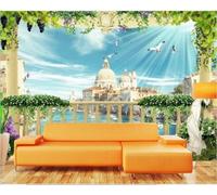 XLMING Plantes Fraîches Châteaux Rivières Oiseaux Raisins 3D Papier Peint Premium Texturé Soie Bureau Salle à Manger Salon Chambre Coucher Canapé TV Mur-200cm×140cm