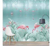 XLMING Plantes Fraîches Et Belles Feuilles Flamant Rose Poisson Rouge 3D Papier Peint Texture Soyeuse Intissé Salle à Manger Bureau D'étude Canapé Chambre Salon TV Mur-200cm×140cm