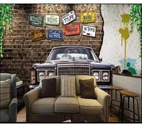 XLMING Plaque D'Immatriculation Vintage Nostalgie Vieille Voiture Mur De Briques Graffiti 3D Papier Peint Premium Texturé Soie Bureau Salle à Manger Salon Chambre Coucher Canapé TV Mur-400cm×280cm
