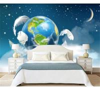 XLMING Plume Blanche Fraîche Ciel Étoilé Étoile Papier Peint 3D Soie De Luxe Intissé Bureau Salle à Manger Canapé Chambre Salon TV Mural Décoratif-150cm×105cm