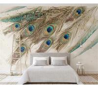 XLMING Plume De Paon Rétro Simple Et Créative Papier Peint 3D Soie De Luxe Intissé Bureau Salle à Manger Canapé Chambre Salon TV Mural Décoratif-200cm×140cm