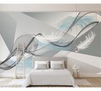 XLMING Plume Géométrique Bleue Blanche Aquarelle Papier Peint 3D Soie De Luxe Intissé Bureau Salle à Manger Canapé Chambre Salon TV Mural Décoratif-150cm×105cm