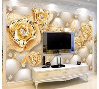 XLMING Raffiné Luxueux Or Et Diamants En Relief Motifs Floraux 3D Papier Peint Texture Soyeuse Intissé Salle à Manger Bureau D'étude Canapé Chambre Salon TV Mur-200cm×140cm