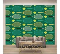 XLMING Raquette De Tennis Verte Créative Papier Peint 3D Soie Texturée Haut De Gamme Salon Canapé Chambre À Coucher Salle Manger Murale-250cm×170cm