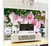XLMING Reflet Stéréoscopique D'Une Feuille Verte Et D'Une Fleur Rose Papier Peint 3D Soie Texturée Haut De Gamme Salon Canapé Chambre À Coucher Salle Manger Murale-150cm×105cm