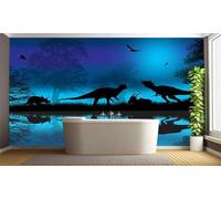 XLMING Réflexion Créative D'Un Dinosaure Dans Une Forêt Bleue Papier Peint 3D Soie De Luxe Intissé Bureau Salle à Manger Canapé Chambre Salon TV Mural Décoratif-150cm×105cm