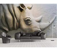 XLMING Relief Animal Rhinocéros Gris 3D Papier Peint Texture Soyeuse Intissé Salle à Manger Bureau D'étude Canapé Chambre Salon TV Mur-250cm×170cm