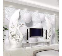 XLMING Relief Art Blanc Cygne Boule 3D Papier Peint Texture Soyeuse Intissé Salle à Manger Bureau D'étude Canapé Chambre Salon TV Mur-300cm×210cm