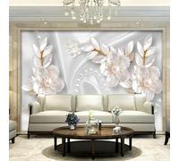 XLMING Relief Blanc Perle Fleurs Papillon 3D Papier Peint Texture Soyeuse Intissé Salle à Manger Bureau D'étude Canapé Chambre Salon TV Mur-350cm×256cm