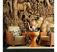XLMING Relief Cubique Animal Éléphant Racine D'Arbre Forêt 3D Papier Peint Texture Soyeuse Intissé Salle à Manger Bureau D'étude Canapé Chambre Salon TV Mur-400cm×280cm