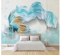 XLMING Relief Petit Poisson Bleu Art Créatif 3D Papier Peint Texture Soyeuse Intissé Salle à Manger Bureau D'étude Canapé Chambre Salon TV Mur-400cm×280cm