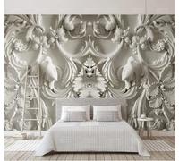 XLMING Relief Plâtre Sculpture Végétaux Fleurs Et Oiseaux Papier Peint 3D Soie De Luxe Intissé Bureau Salle à Manger Canapé Chambre Salon TV Mural Décoratif-430cm×300cm