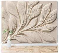 XLMING Relief Tridimensionnel Beige Feuilles Fleurs Motifs 3D Papier Peint Texture Soyeuse Intissé Salle à Manger Bureau Canapé Chambre Salon TV Mur-400cm×280cm