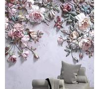 XLMING Relief Tridimensionnel Belles Roses Roses Plantes 3D Papier Peint Texture Soyeuse Intissé Salle à Manger Bureau D'étude Canapé Chambre Salon TV Mur-200cm×140cm
