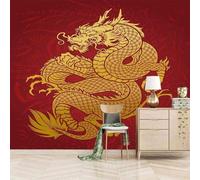 XLMING Résumé Dragon Rouge Créatif Doré 3D Papier Peint Texture Soyeuse Intissé Salle à Manger Bureau D'étude Canapé Chambre Salon TV Mur-250cm×170cm