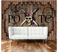 XLMING Rétro Abstrait Ambiance Brique Rouge Voiture Pirate 3D Papier Peint Texture Soyeuse Intissé Salle à Manger Bureau D'étude Canapé Chambre Salon TV Mur-430cm×300cm