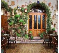 XLMING Rétro Architecture Porte En Bois Rue Restaurant Papier Peint 3D Soie De Luxe Intissé Bureau Salle à Manger Canapé Chambre Salon TV Mural Décoratif-400cm×280cm