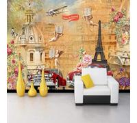 XLMING Rétro Art Architecture Petits Anges Voitures Anciennes Fleurs 3D Papier Peint Premium Texturé Soie Bureau Salle à Manger Salon Chambre Coucher Canapé TV Mur-430cm×300cm