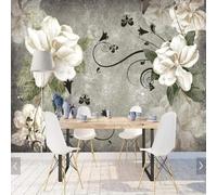 XLMING Rétro Art Graffiti Blanc Fleurs 3D Papier Peint Premium Texturé Soie Bureau Salle à Manger Salon Chambre Coucher Canapé TV Mur-200cm×140cm