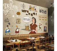 XLMING Rétro Art Mur De Briques Cartoon Bière Personnages 3D Papier Peint Premium Texturé Soie Bureau Salle à Manger Salon Chambre Coucher Canapé TV Mur-250cm×170cm