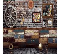 XLMING Rétro Art Mur De Briques Horloge Grain De Bois Tiroir 3D Papier Peint Premium Texturé Soie Bureau Salle à Manger Salon Chambre Coucher Canapé TV Mur-200cm×140cm