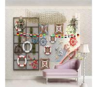 XLMING Rétro Art Mur De Briques Navigation Outils Petit Bateau Filet 3D Papier Peint Premium Texturé Soie Bureau Salle à Manger Salon Chambre Coucher Canapé TV Mur-300cm×210cm