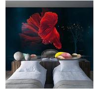 XLMING Rétro Art Rouge Poisson Galets Grand Arbre 3D Papier Peint Premium Texturé Soie Bureau Salle à Manger Salon Chambre Coucher Canapé TV Mur-430cm×300cm