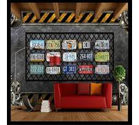 XLMING Rétro Art Style Industriel Engrenages Plaque D'Immatriculation Nostalgie 3D Papier Peint Texture Soyeuse Intissé Salle à Manger Bureau D'étude Canapé Chambre Salon TV Mur-400cm×280cm