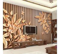 XLMING Rétro Brun Grain De Bois Plantes Papillons 3D Papier Peint Texture Soyeuse Intissé Salle à Manger Bureau D'étude Canapé Chambre Salon TV Mur-400cm×280cm
