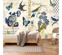 XLMING Rétro Classique Dessiné À La Main Oiseaux En Vol Papillons Fleurs 3D Papier Peint Texture Soyeuse Intissé Salle à Manger Bureau D'étude Canapé Chambre Salon TV Mur-200cm×140cm