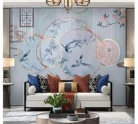 XLMING Rétro Créatif Doré Circulaire Fleurs Petits Oiseaux 3D Papier Peint Premium Texturé Soie Bureau Salle à Manger Salon Chambre Coucher Canapé TV Mur-350cm×256cm