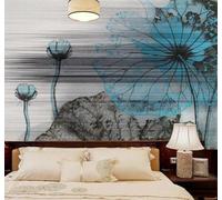 XLMING Rétro Dessin À La Main Encre De Chine Bleu Feuille De Lotus Papier Peint 3D Soie De Luxe Intissé Bureau Salle à Manger Canapé Chambre Salon TV Mural Décoratif-200cm×140cm