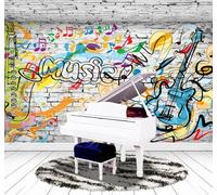 XLMING Rétro Dessin À La Main Graffiti Musique Guitare 3D Papier Peint Luxe Décoration Manger Adulte Intérieure Salon Canapé Chambre Fond TV Mur-400cm×280cm