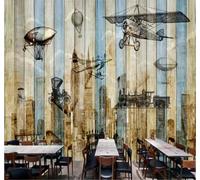 XLMING Rétro Dessin À La Main Veines De Bois Transports Avion Architecture 3D Papier Peint Texture Soyeuse Intissé Salle à Manger Bureau D'étude Canapé Chambre Salon TV Mur-400cm×280cm