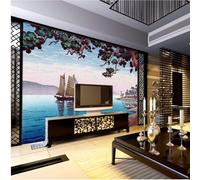 XLMING Rétro Dessiné À La Main Aquarelle Voiliers Mer Montagnes 3D Papier Peint Premium Texturé Soie Bureau Salle à Manger Salon Chambre Coucher Canapé TV Mur-200cm×140cm