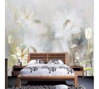 XLMING Rétro Dessiné À La Main Graffiti Art Blanc Fleurs 3D Papier Peint Texture Soyeuse Intissé Salle à Manger Bureau D'étude Canapé Chambre Salon TV Mur-300cm×210cm