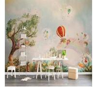 XLMING Rétro Dessiné À La Main Montgolfière Grands Arbres Personnages De Dessins Animés 3D Papier Peint Texture Soyeuse Intissé Salle à Manger Bureau D'étude Canapé Chambre Salon TV Mur-350cm×256cm