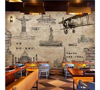 XLMING Rétro Dessiné À La Main Mur De Briques Avion Architecture Tour 3D Papier Peint Premium Texturé Soie Bureau Salle à Manger Salon Chambre Coucher Canapé TV Mur-350cm×256cm